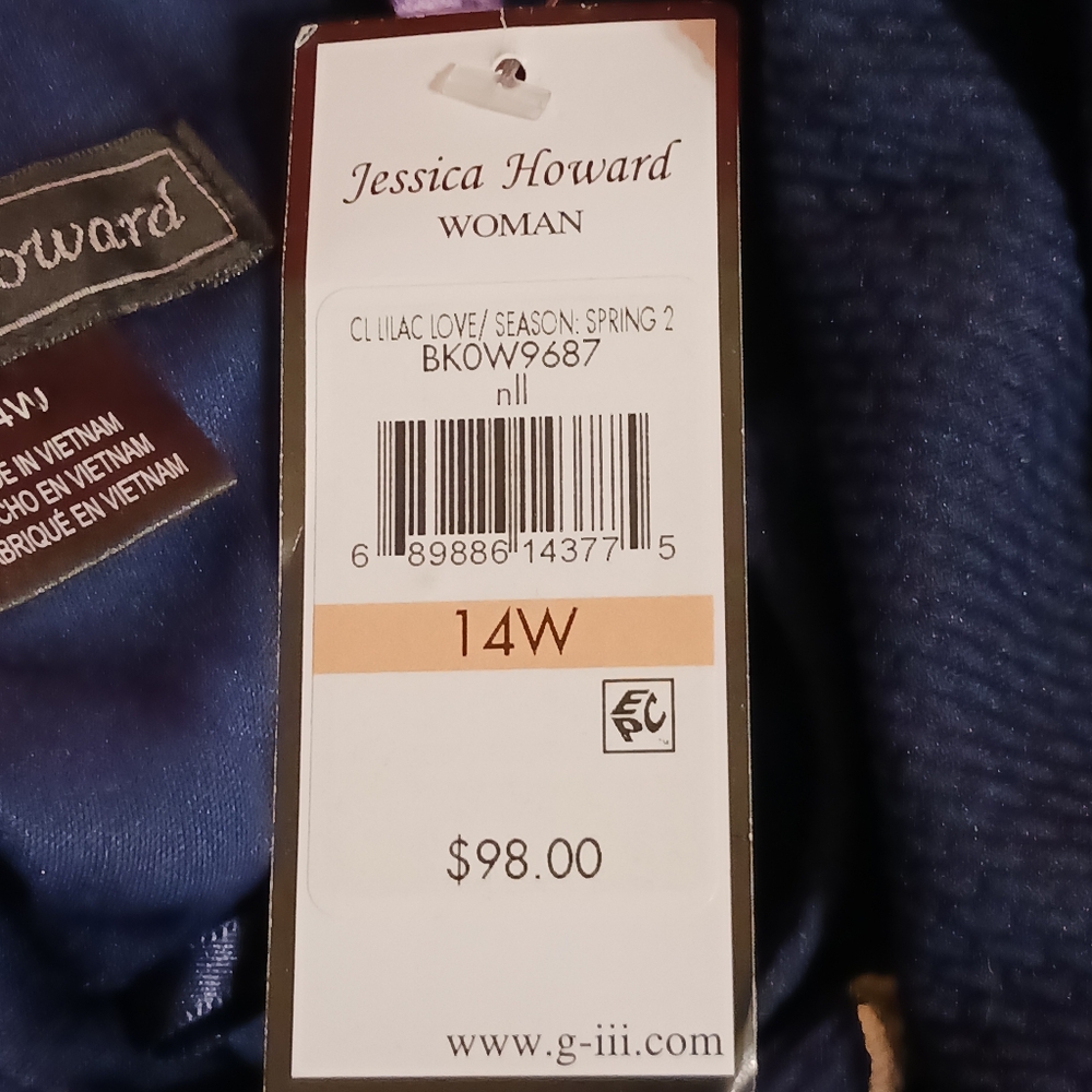 JESSICA HOWARD Navy Blue Floral Zip Short Sleeve Dress Women Sz 14W - Picture 8 of 12